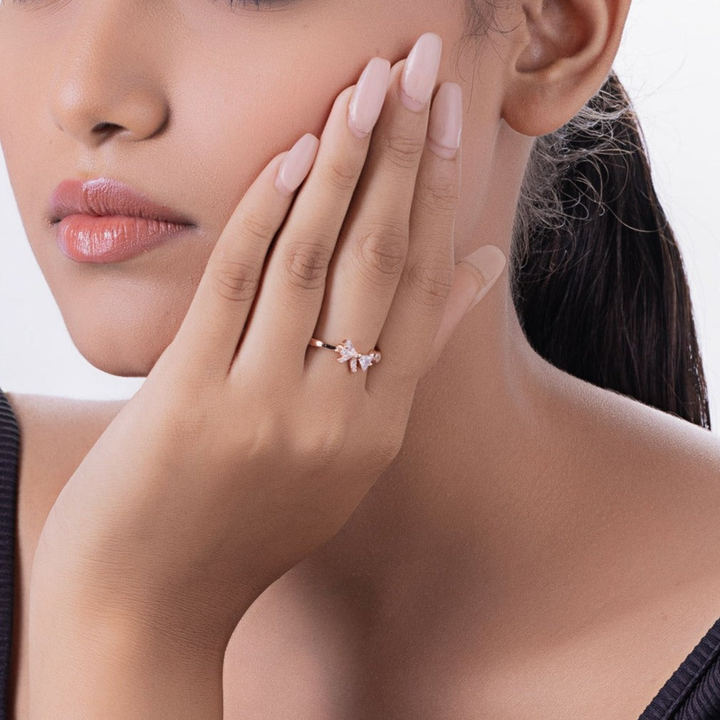 Rose Gold Plated Belle Bow Diamond Ring - Main Image