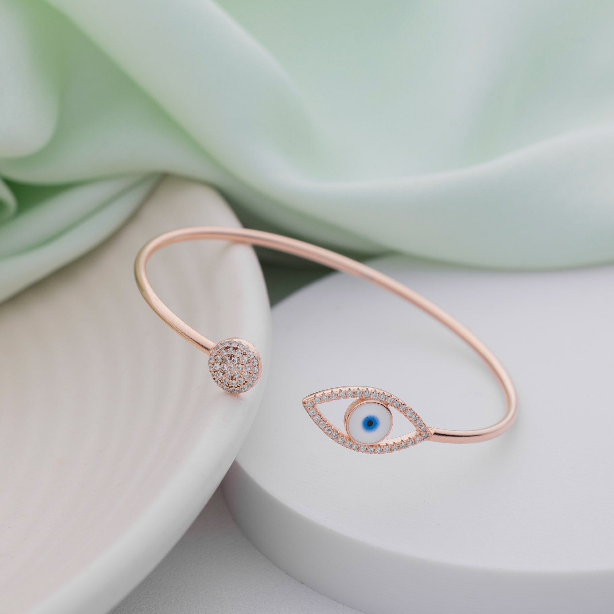Rose Gold Diamond Evil Eye Bracelet – Liora Silver Jewels