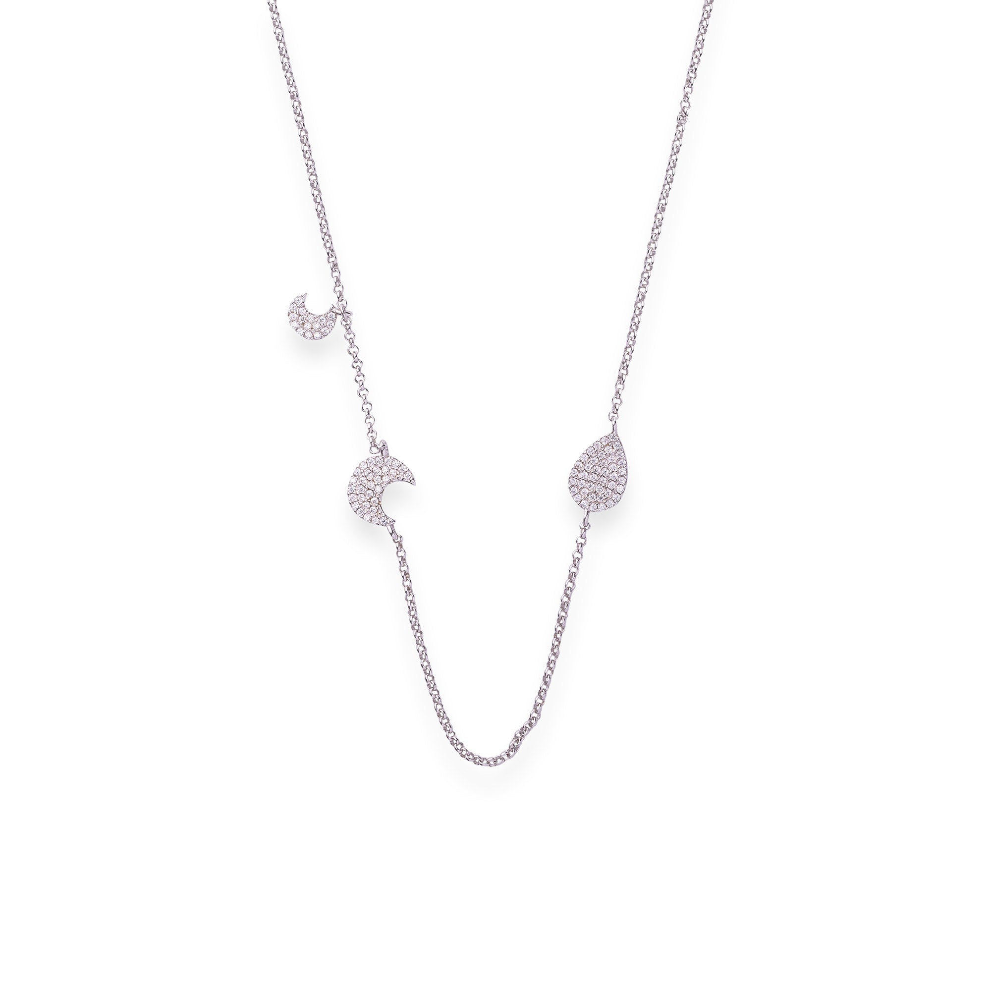 Diamond Studded Moon And Droplet Necklace - LIORA - 925 Silver Jewellery