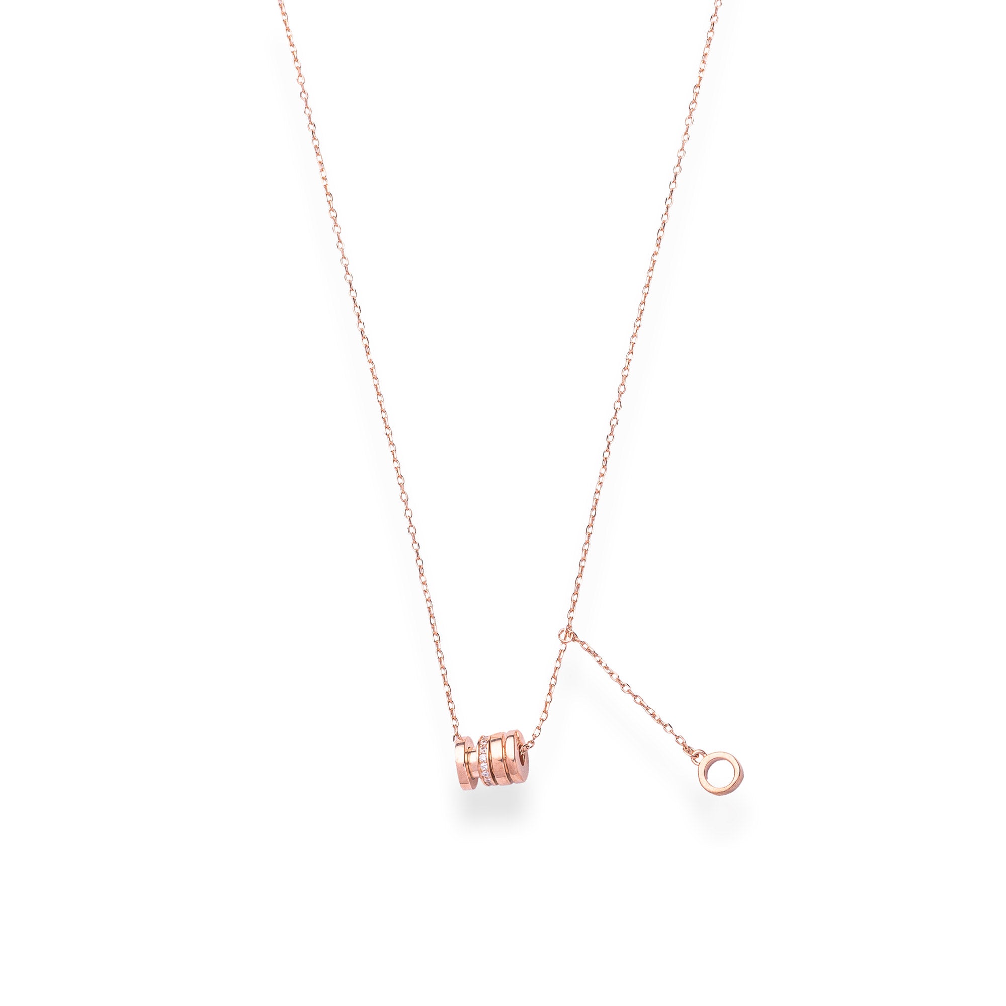 Rose Gold Cylindrical Diamond Studded Pendant With Link Chain - LIORA - 925 Silver Jewellery