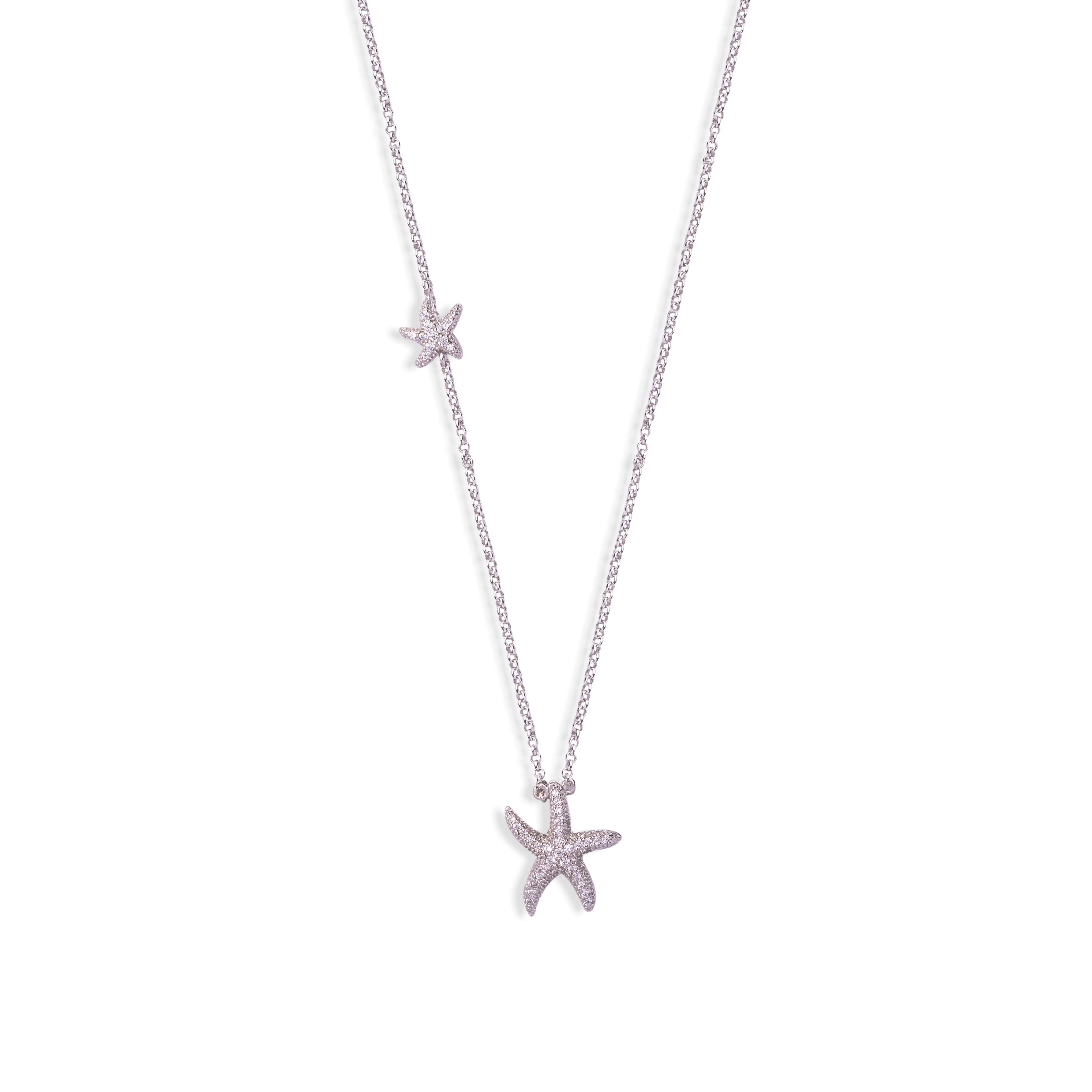 Silver Dual Star Diamond Studded Necklace - LIORA - 925 Silver Jewellery