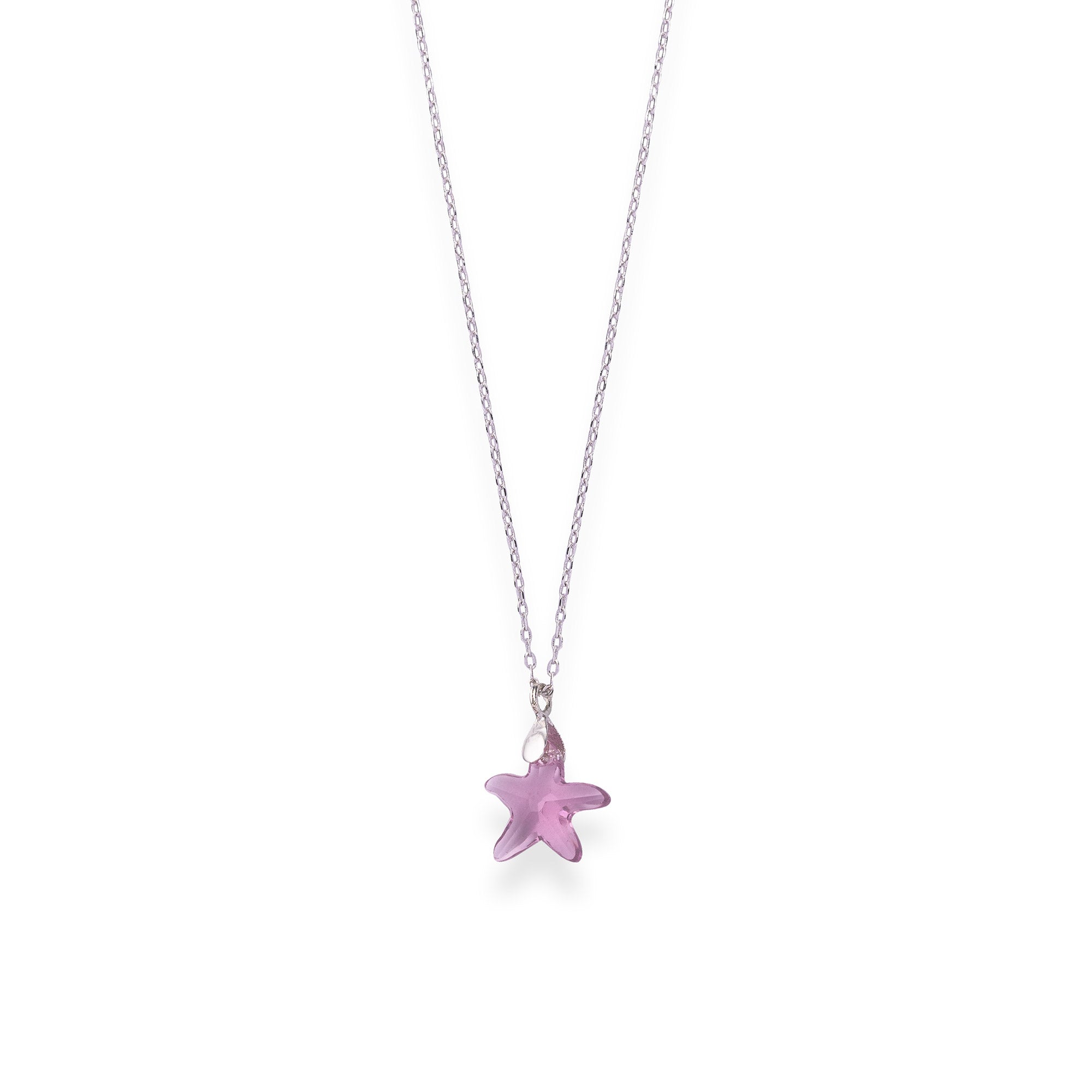 Star Crystal Purple Pendant With Link Chain - LIORA - 925 Silver Jewellery