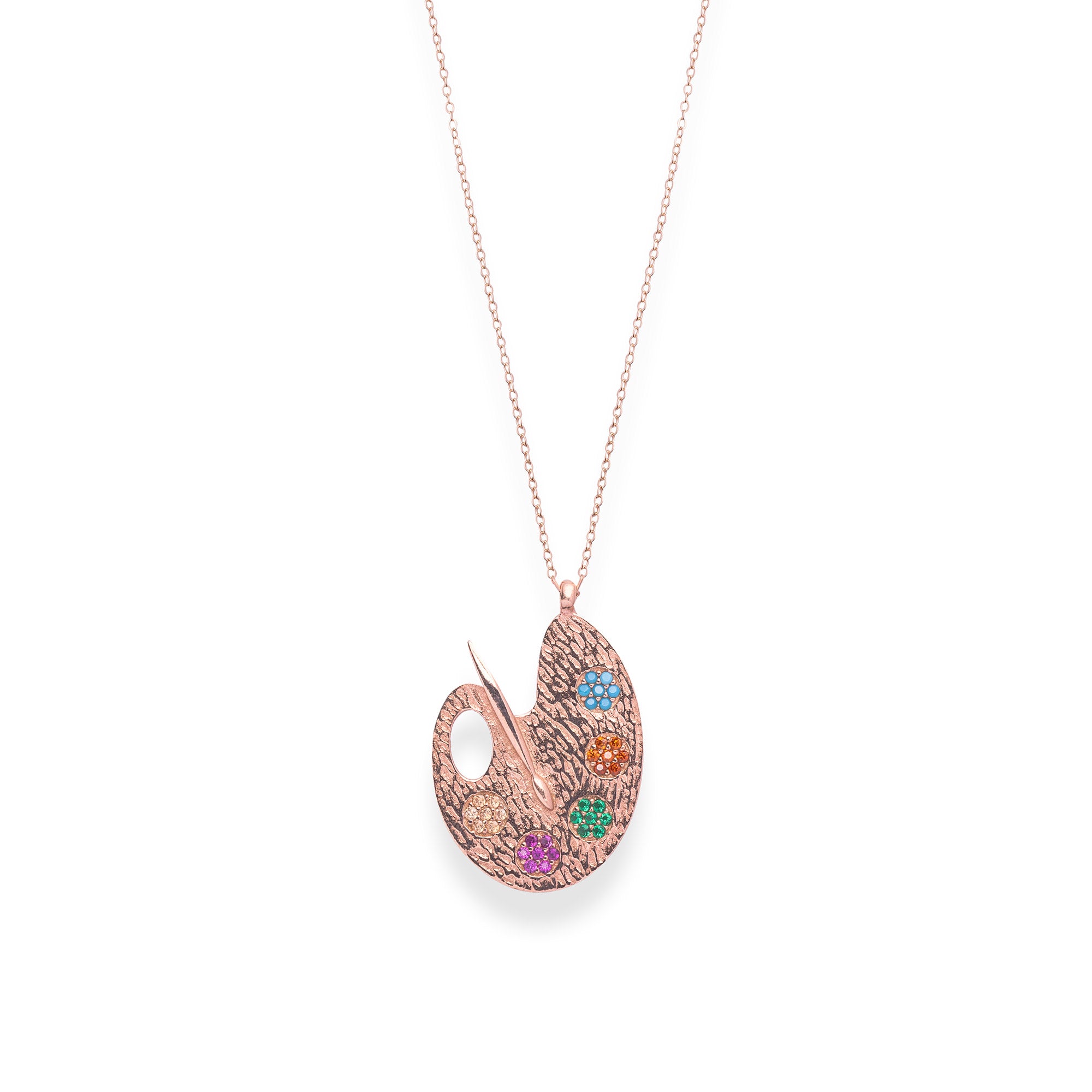 Painting Palette Pendant With Link Chain - LIORA - 925 Silver Jewellery