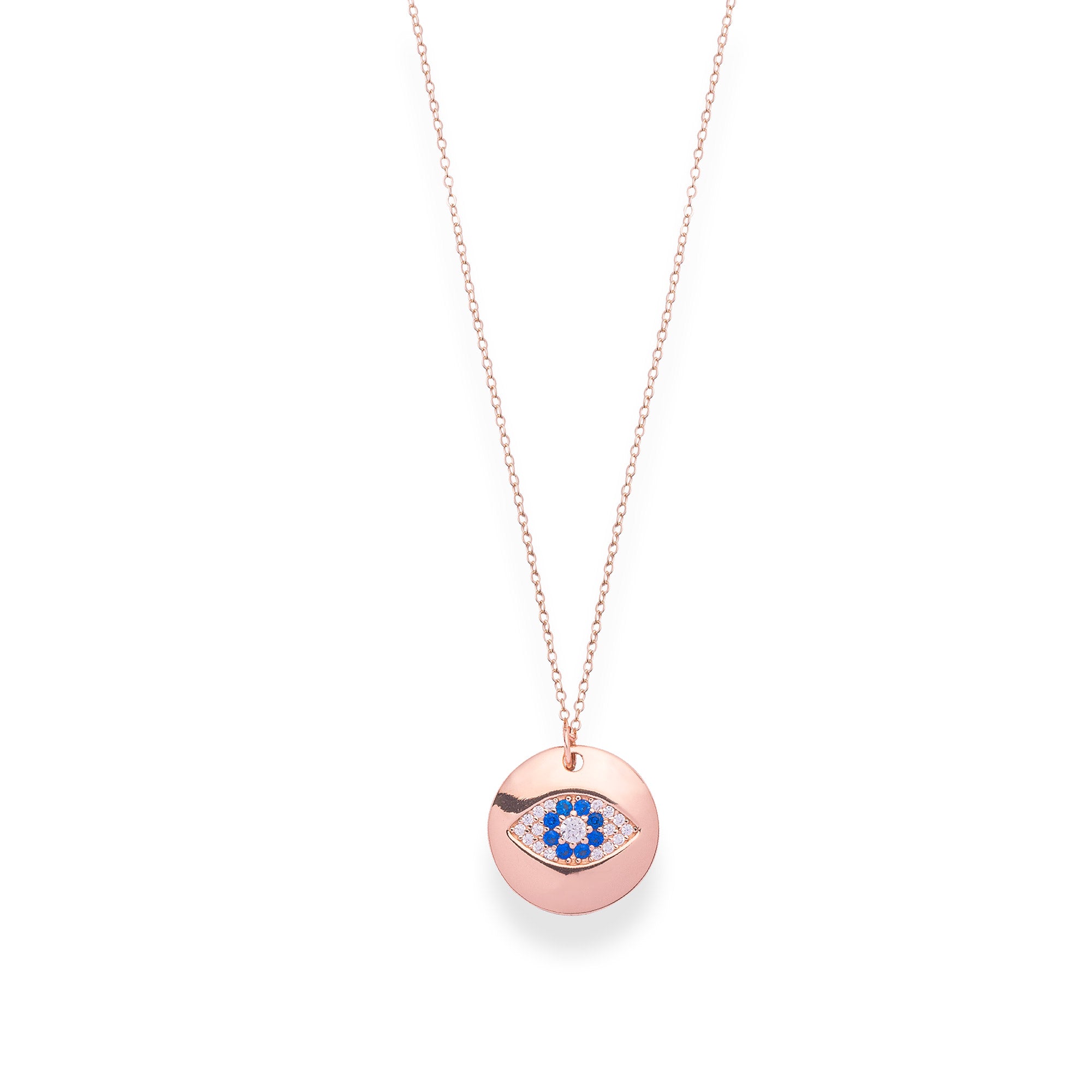 Diamond Studded Evil Eye Pendant With Link Chain - LIORA - 925 Silver Jewellery