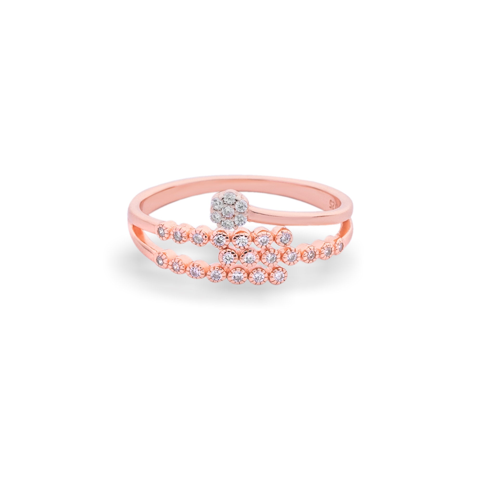 Rose Gold Floral Sparkle Silver Ring - LIORA - 925 Silver Jewellery