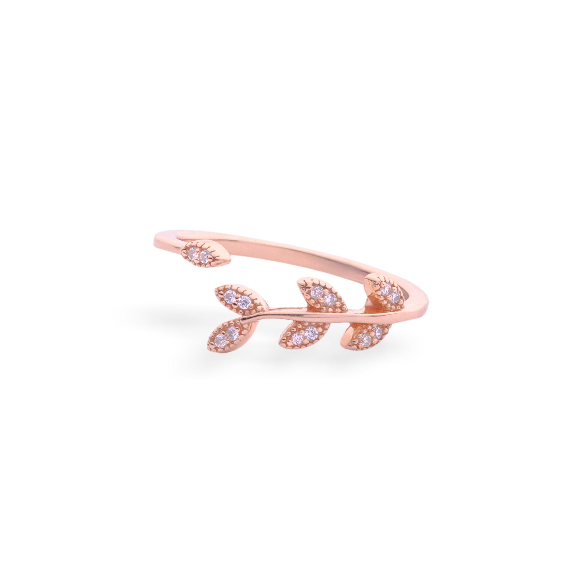 Rose Gold Dazzle Leaf Diamond Ring - LIORA - 925 Silver Jewellery