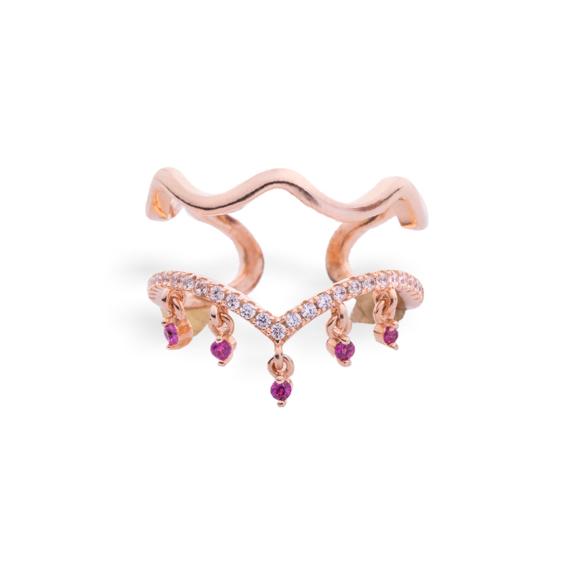 Dazzling Drapes Rose Gold Ring - LIORA - 925 Silver Jewellery