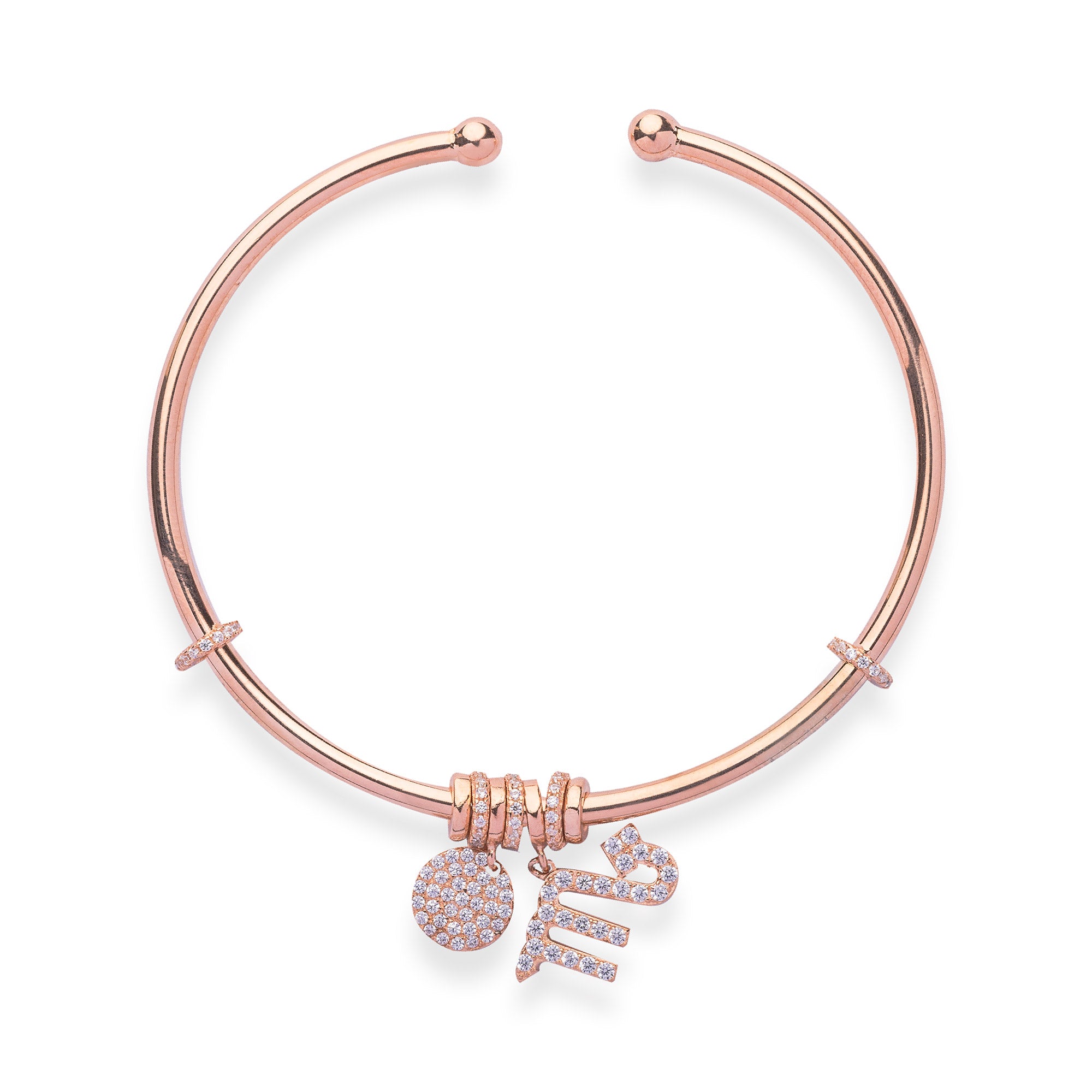 Rose Gold Diamond Studded Charms Bracelet - LIORA - 925 Silver Jewellery