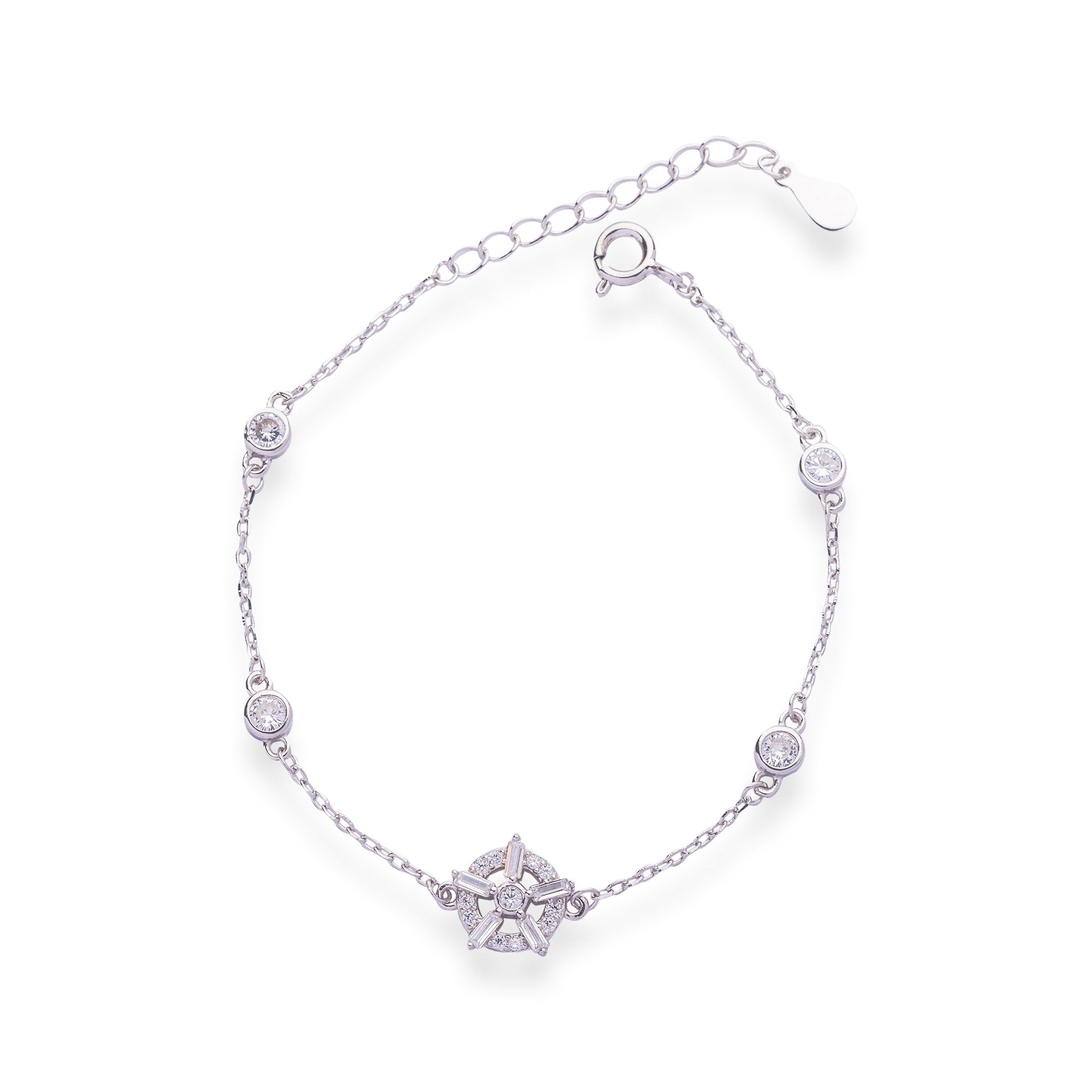 Sailor's Wheel Baguette Link Chain Bracelet - LIORA - 925 Silver Jewellery