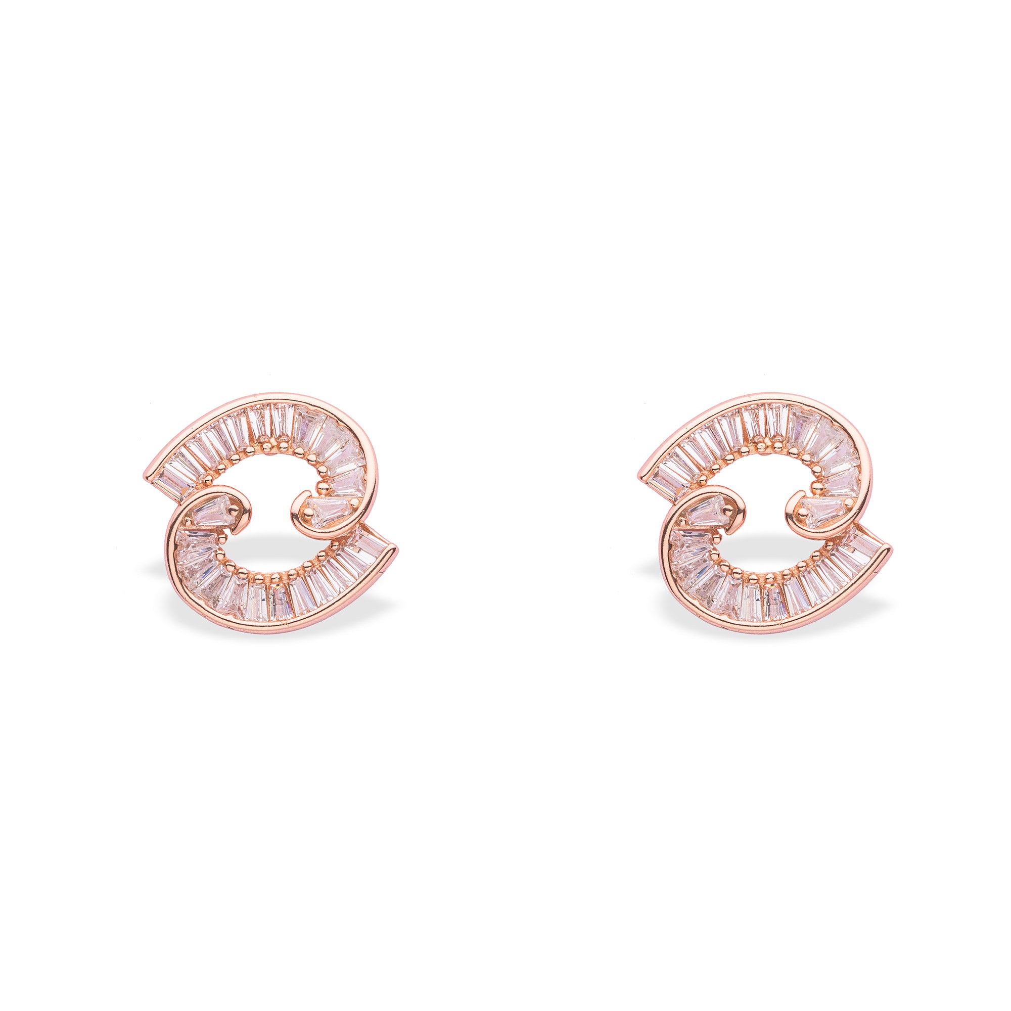 Rose Gold Curved Baguette Earrings - LIORA - 925 Silver Jewellery