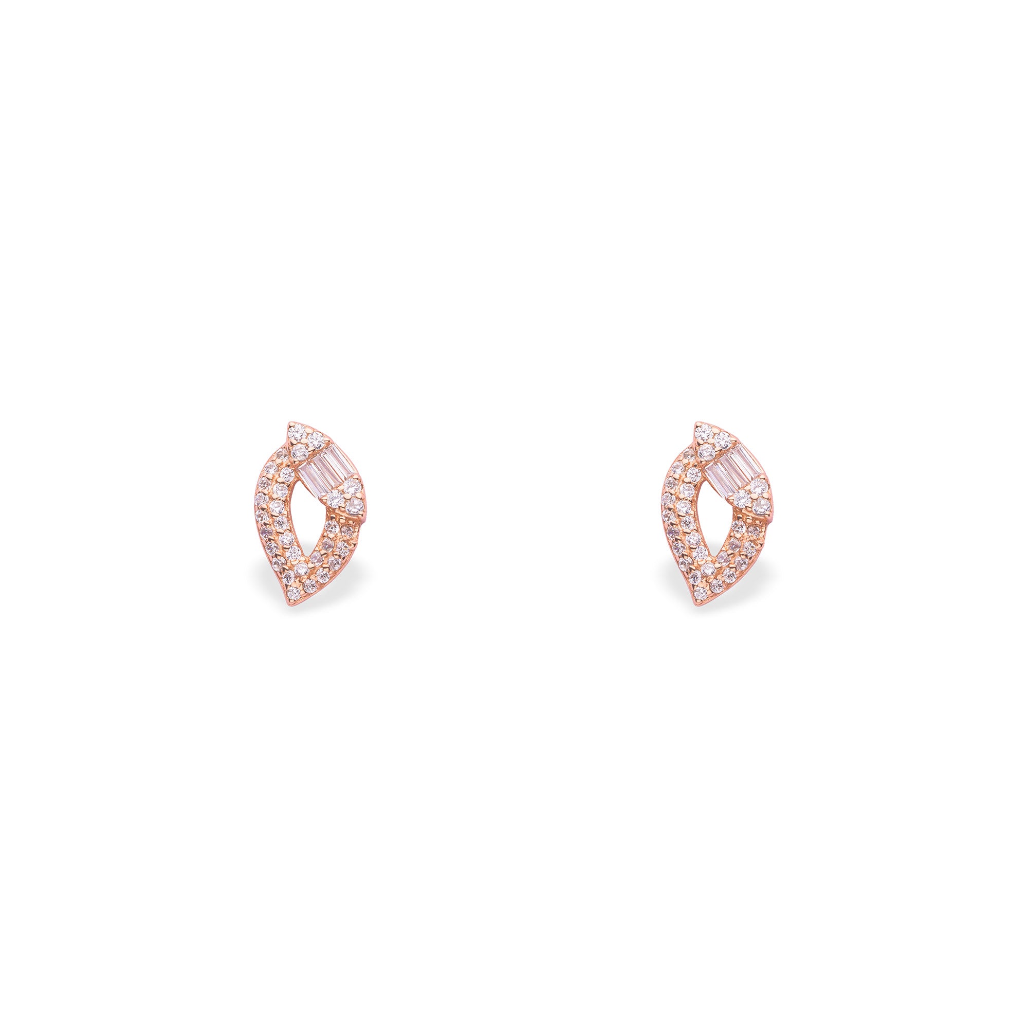 Rose Gold Diamond Leaf Sparkle Studs - LIORA - 925 Silver Jewellery