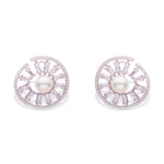 Radiant Round Baguette Pearl Earrings - LIORA - 925 Silver Jewellery