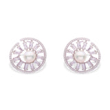 Radiant Round Baguette Pearl Earrings - LIORA - 925 Silver Jewellery