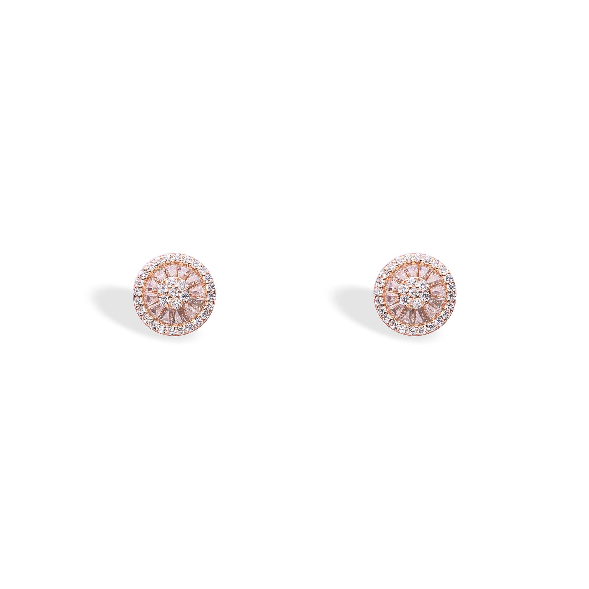 Baguette Circle Stud Earrings In Rose Gold - LIORA - 925 Silver Jewellery