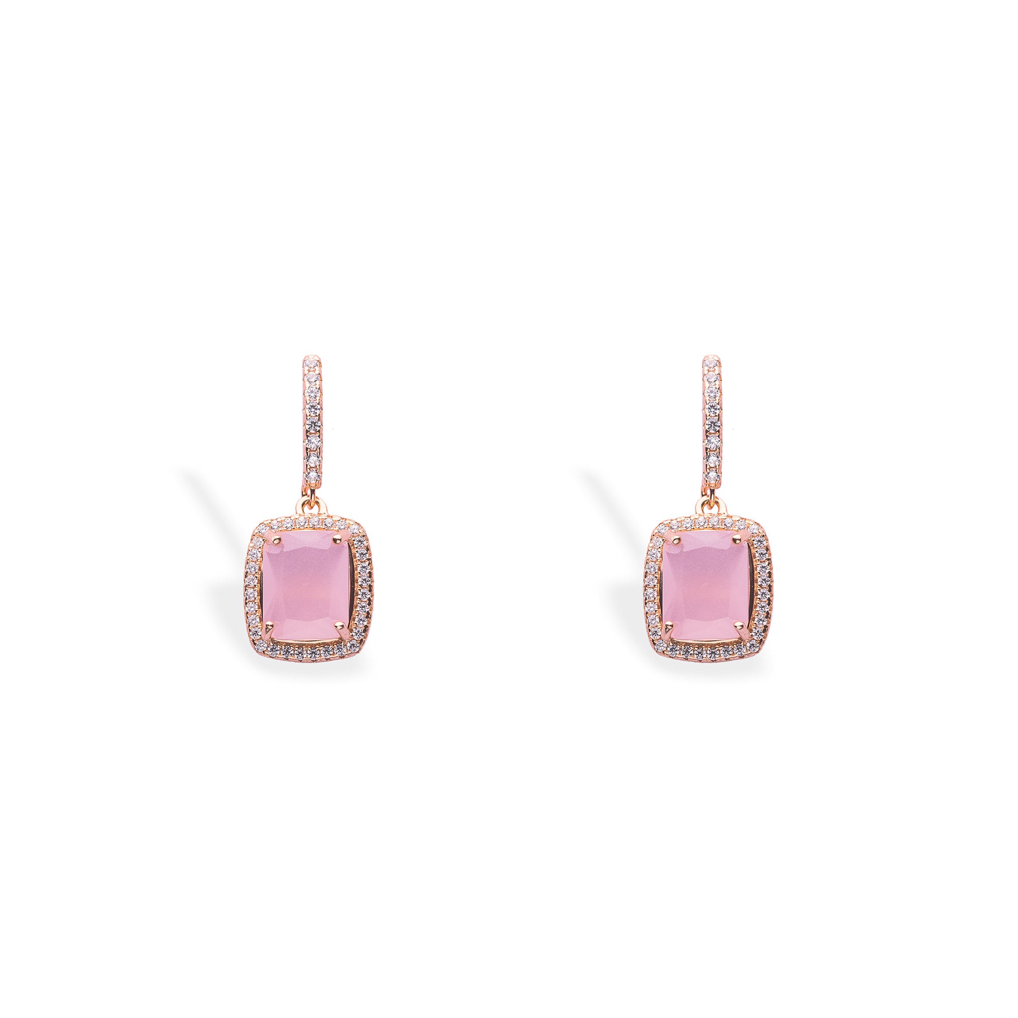 Rose Gold Plated Pink Stone Drop Earrings - LIORA - 925 Silver Jewellery