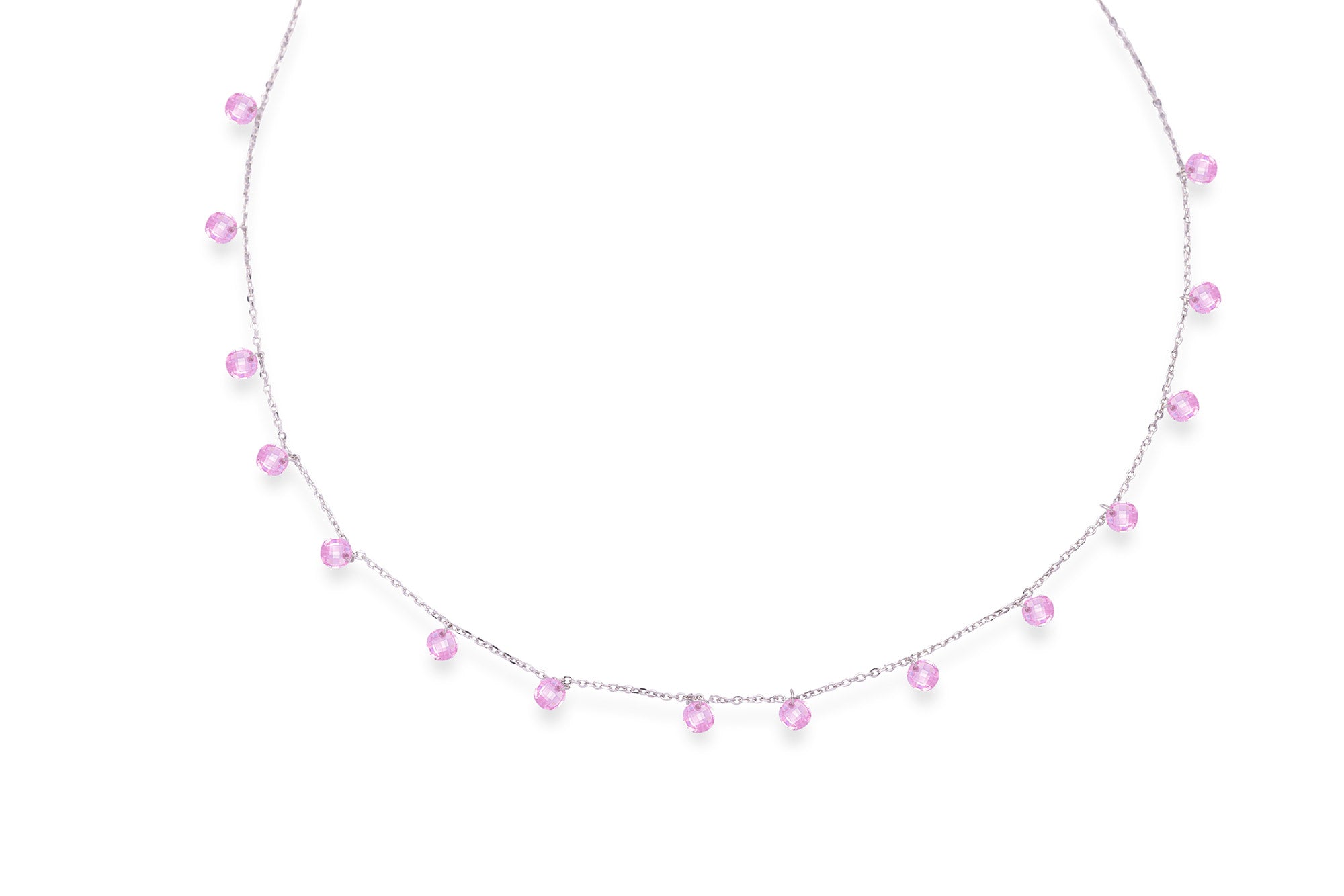 Silver Pink Droplet Queens Necklace - LIORA - 925 Silver Jewellery