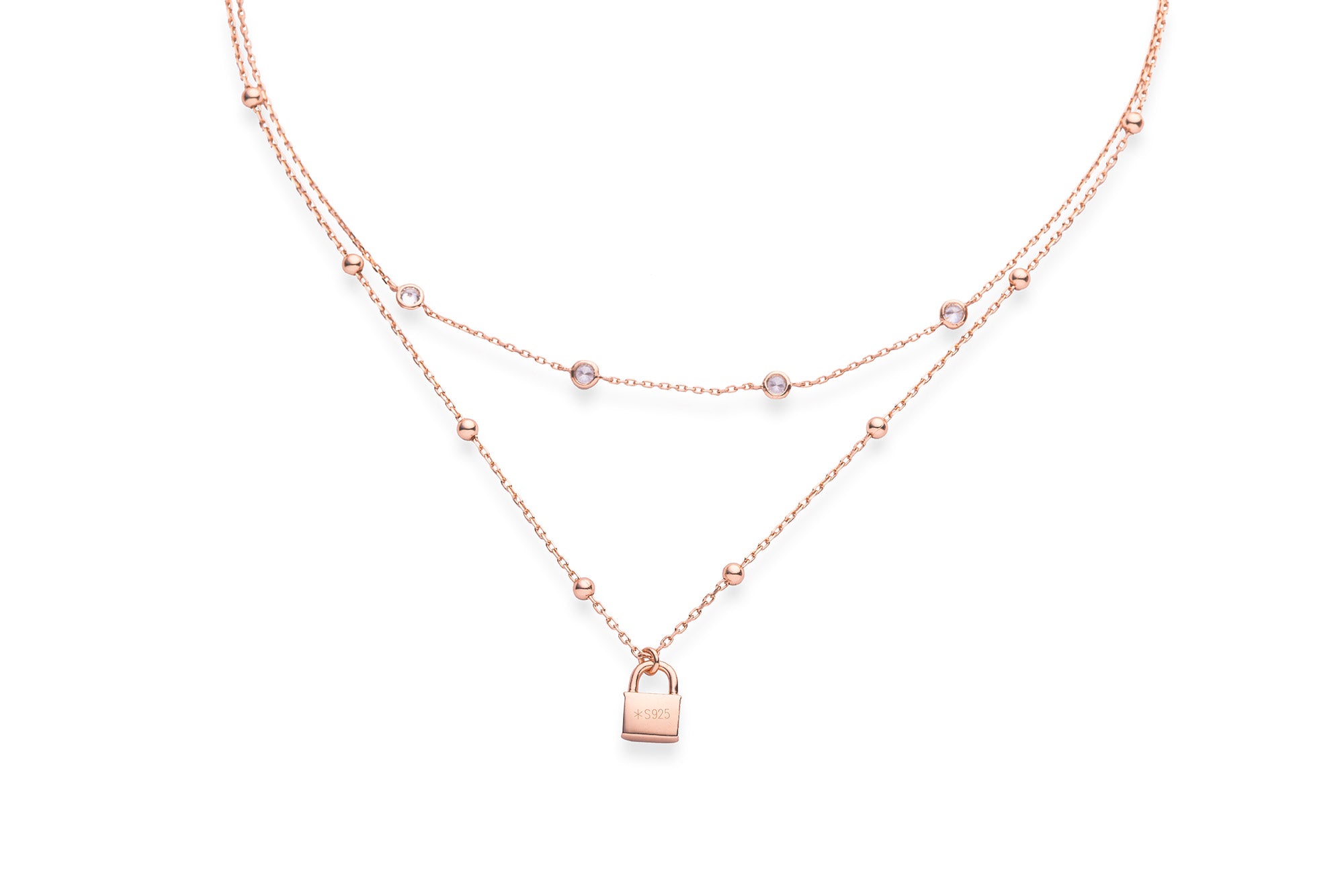 Rose Gold Layered Lock Necklace - LIORA - 925 Silver Jewellery