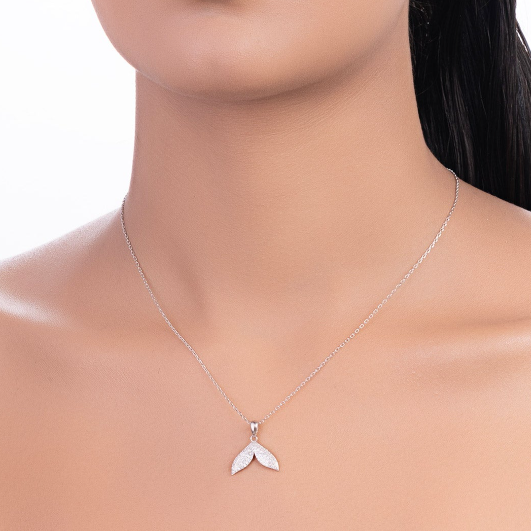 Diamond Studded Fish Tail Pendant With Link Chain - LIORA - 925 Silver Jewellery