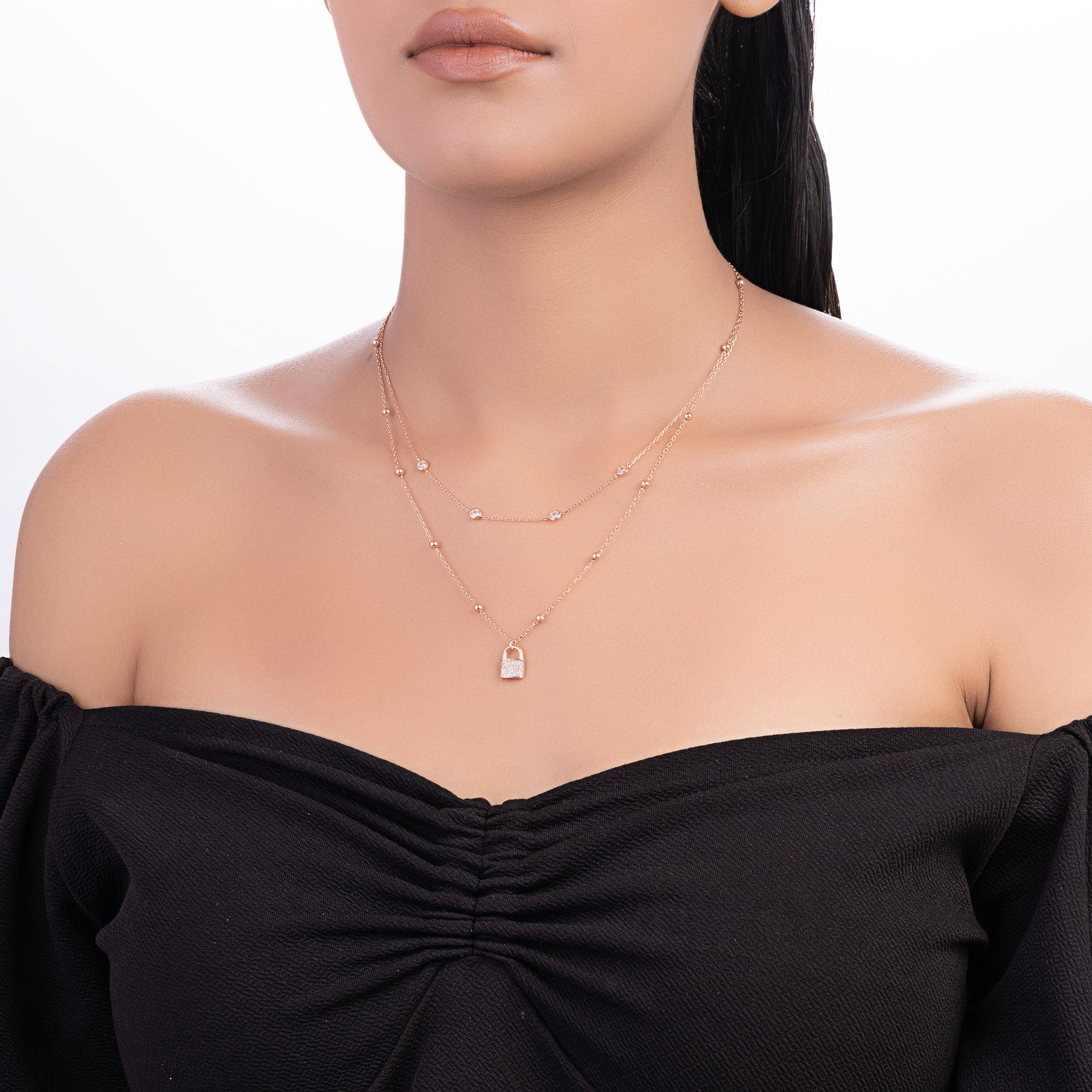 Rose Gold Layered Lock Necklace - LIORA - 925 Silver Jewellery