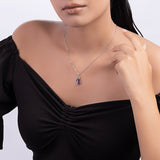 Blue Crystal Droplet Pendant With Link Chain - LIORA - 925 Silver Jewellery