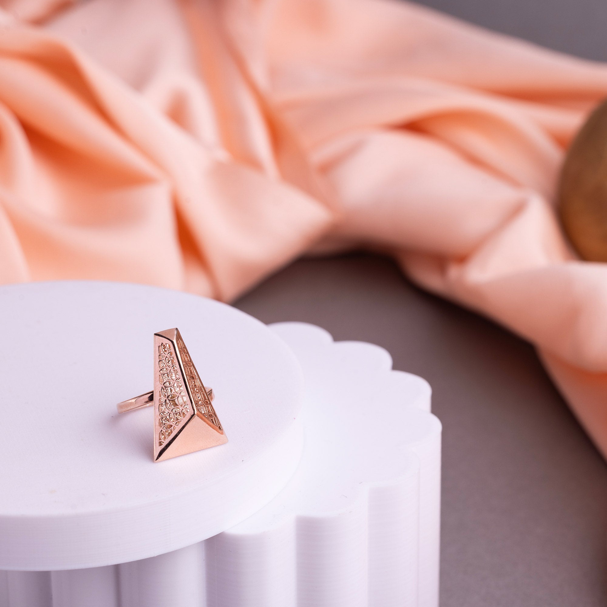 Designer Cocktail Ring In Rose Gold Plating - LIORA - 925 Silver Jewellery