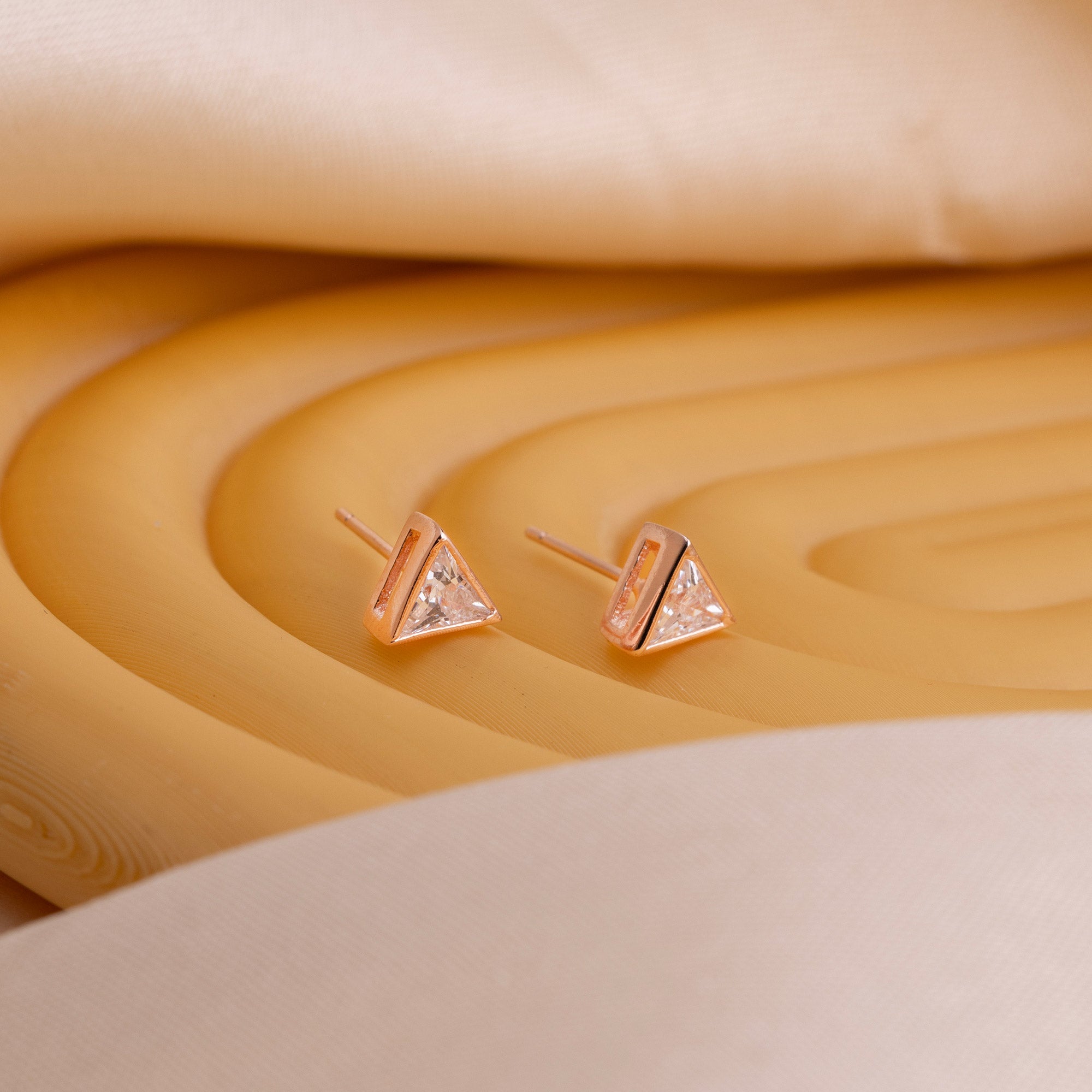 Rose Gold Triangle Solitaire Studs - LIORA - 925 Silver Jewellery