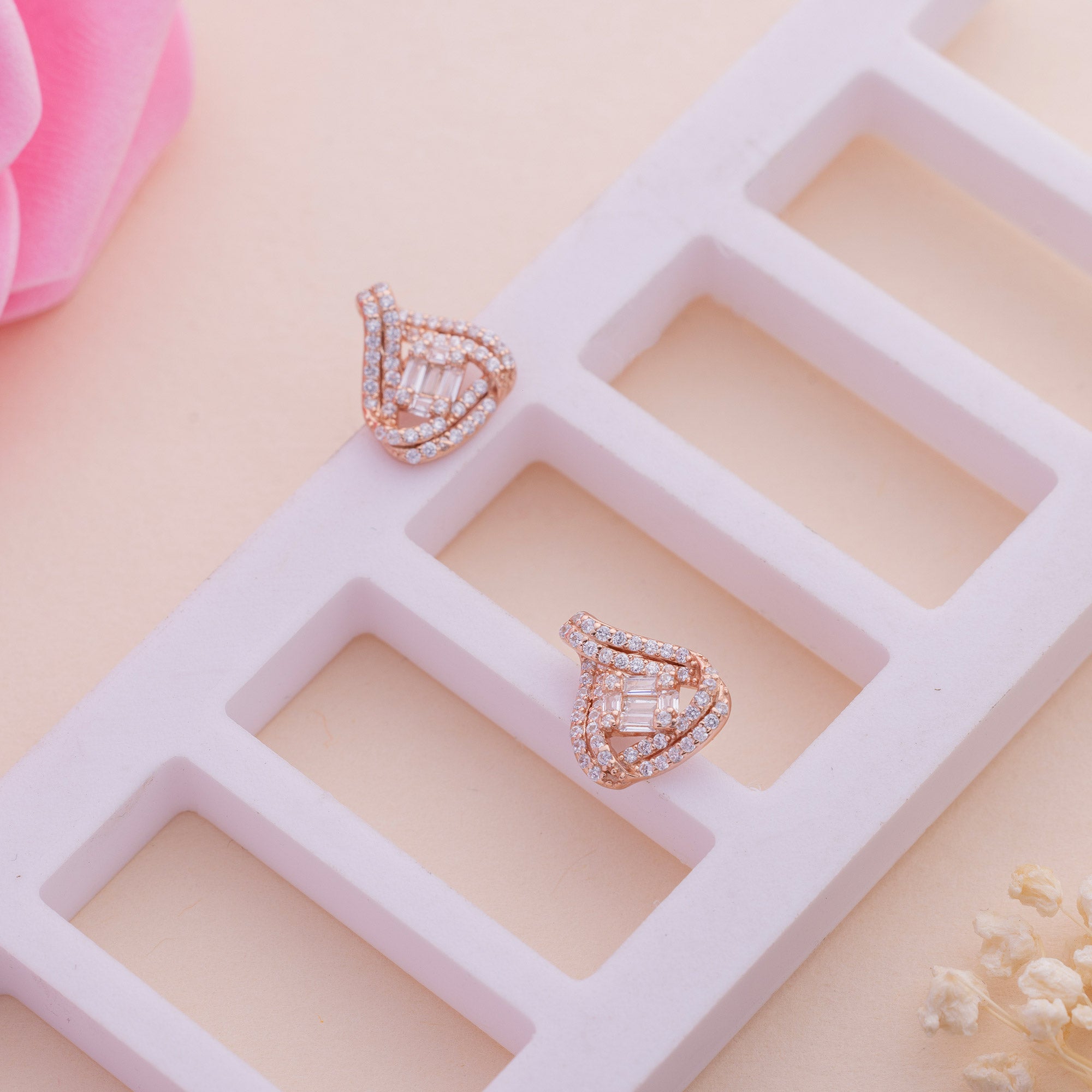 Rose Gold Triangular Studs - LIORA - 925 Silver Jewellery