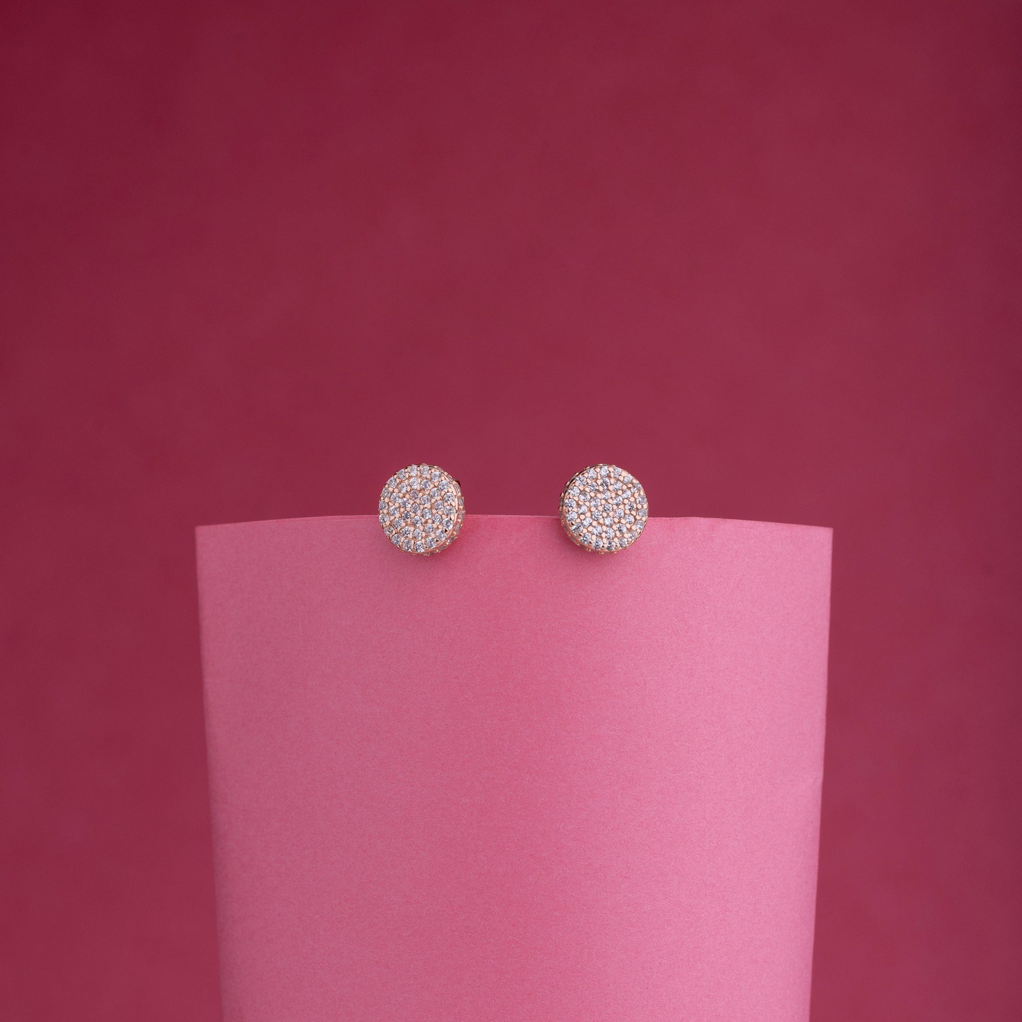 Sparkling Halo Rose Gold Studs - LIORA - 925 Silver Jewellery