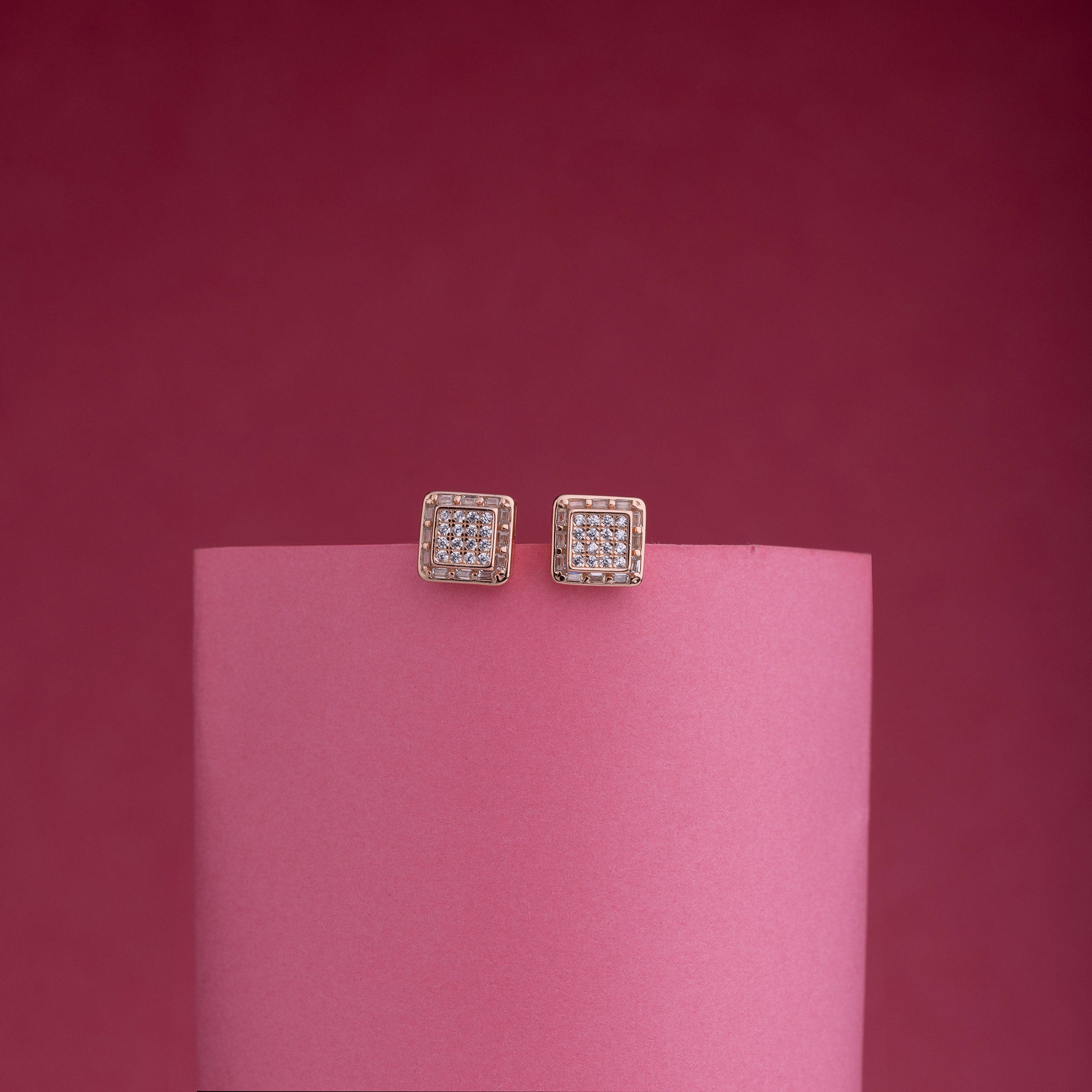 Rose Gold Sparkling Cube Studs - LIORA - 925 Silver Jewellery