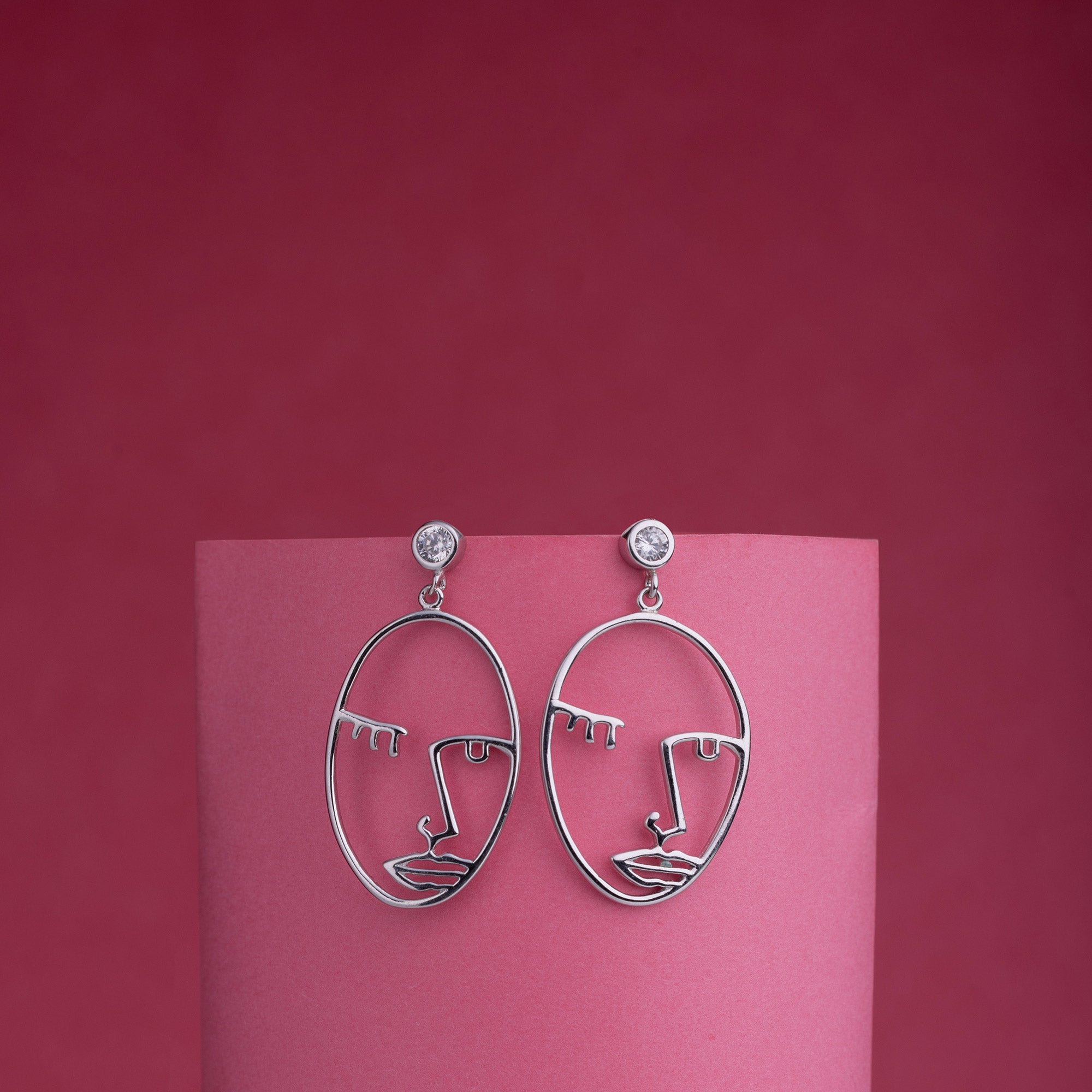 Silver Dangle Face Earrings - LIORA - 925 Silver Jewellery