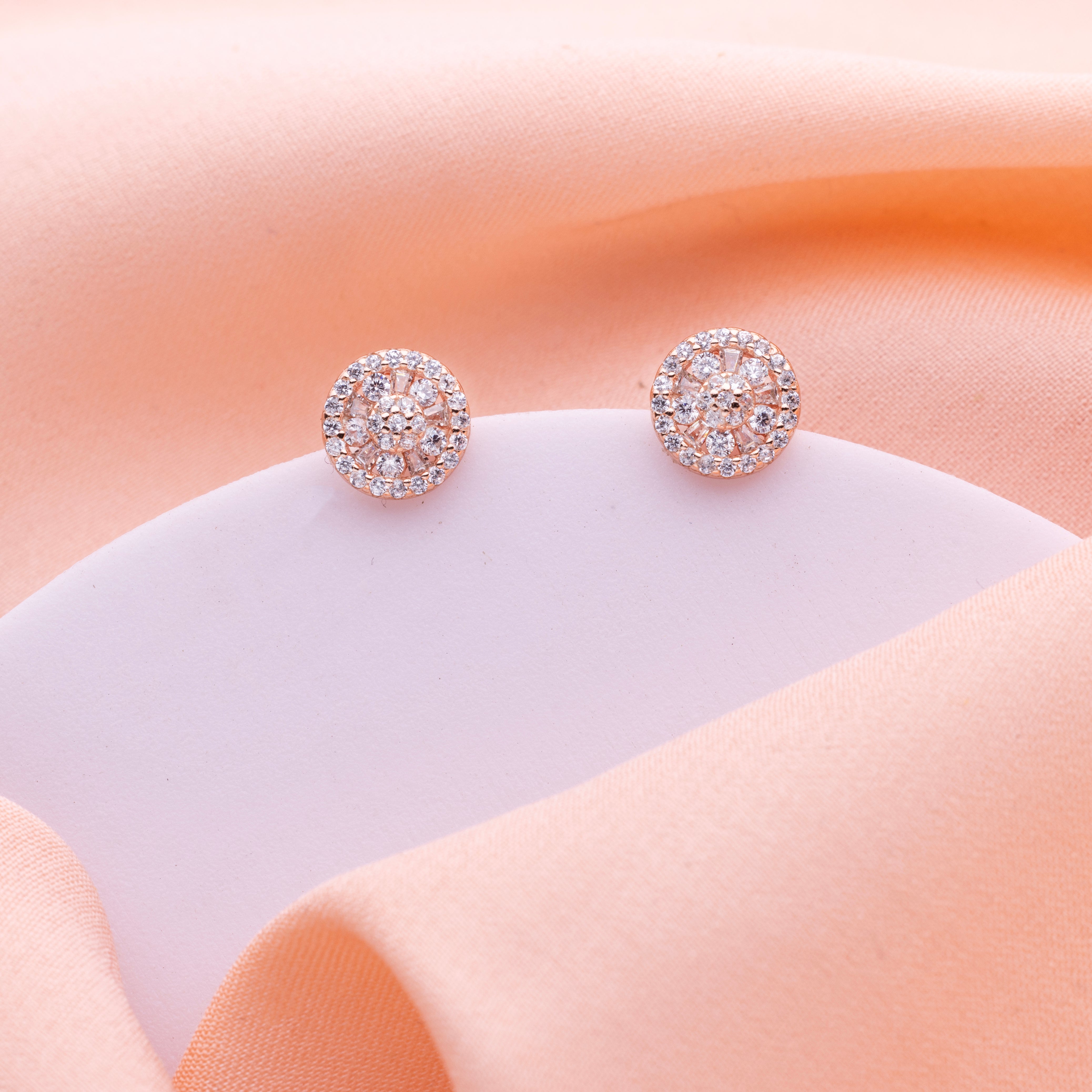 Rose Gold Circular Flower Studs - LIORA - 925 Silver Jewellery