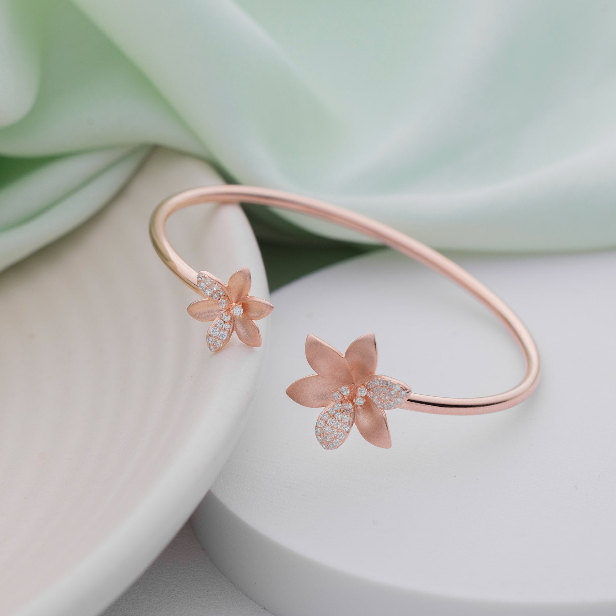 Rose Gold Dual Flower Cuff Bracelet - LIORA - 925 Silver Jewellery