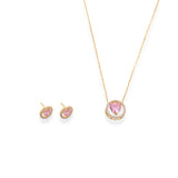 Pink Heart Stone Necklace And Earrings Set - LIORA - 925 Silver Jewellery