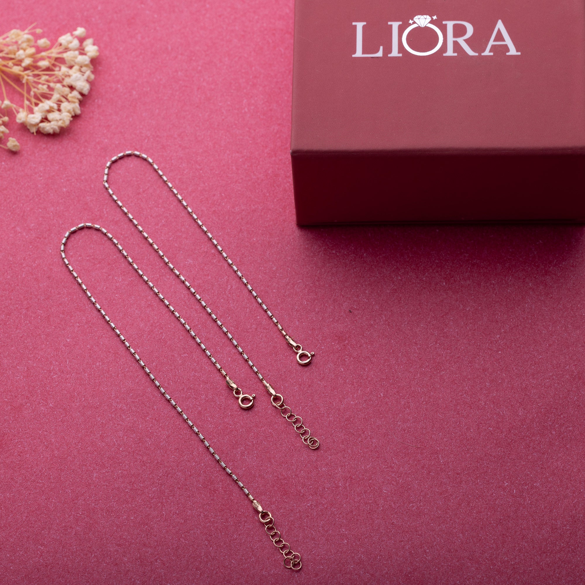 Silver Linked Rose Gold Anklet - LIORA - 925 Silver Jewellery