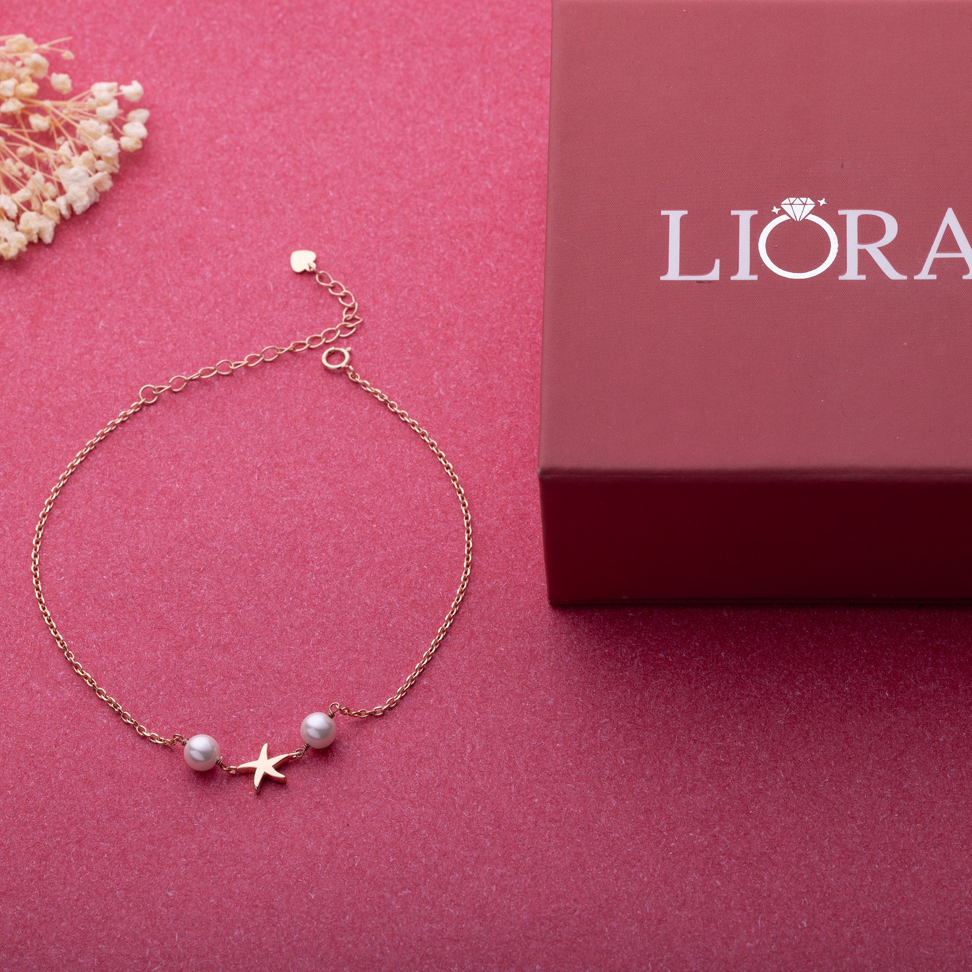 Pearl And Star Anklet In Rose Gold Color - LIORA - 925 Silver Jewellery