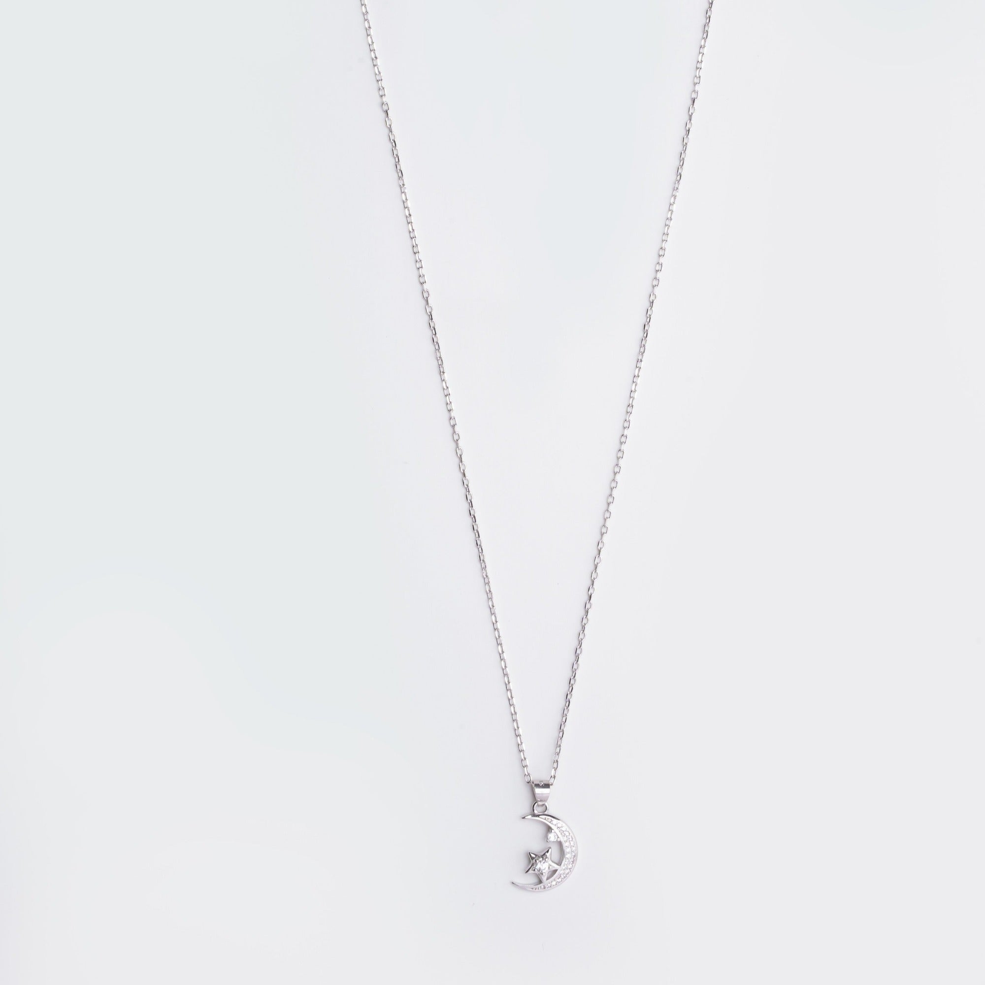 Sterling Silver Moon & Star Symphony Necklace - LIORA - 925 Silver Jewellery
