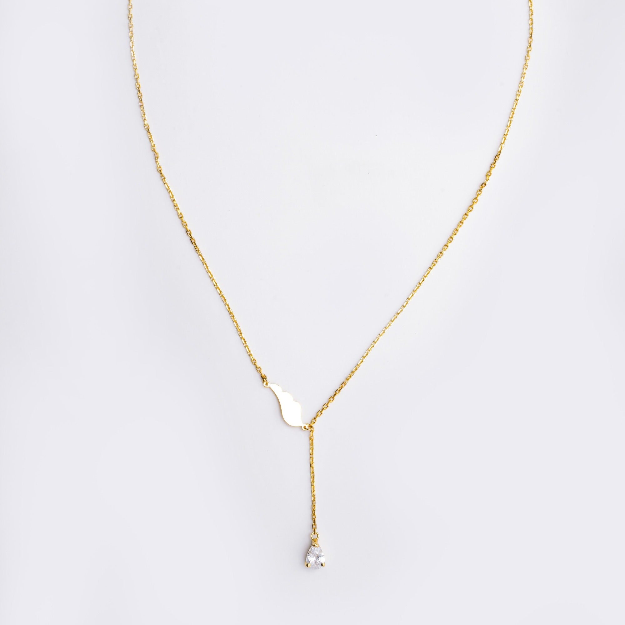 Sterling Silver Golden Drop Solitaire Necklace - LIORA - 925 Silver Jewellery