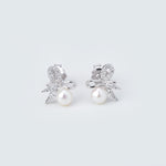 Sterling Silver Pearl Bow Earrings - LIORA - 925 Silver Jewellery