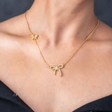 Pure Silver Golden Duo Bow Necklace - LIORA - 925 Silver Jewellery