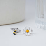 Sterling Silver Mismatched Bee & Daisy Stud Earrings - LIORA - 925 Silver Jewellery