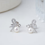 Sterling Silver Pearl Bow Earrings - LIORA - 925 Silver Jewellery