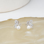 Sterling Silver Pearl Bow Earrings - LIORA - 925 Silver Jewellery