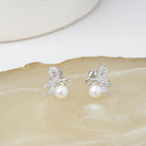 Sterling Silver Pearl Bow Earrings - LIORA - 925 Silver Jewellery