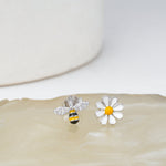 Sterling Silver Mismatched Bee & Daisy Stud Earrings - LIORA - 925 Silver Jewellery