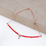 Pure Silver Charming Key Red Beads Anklet - LIORA - 925 Silver Jewellery