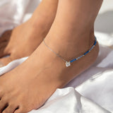 Pure Silver Blue Beads Solitaire Anklet - LIORA - 925 Silver Jewellery