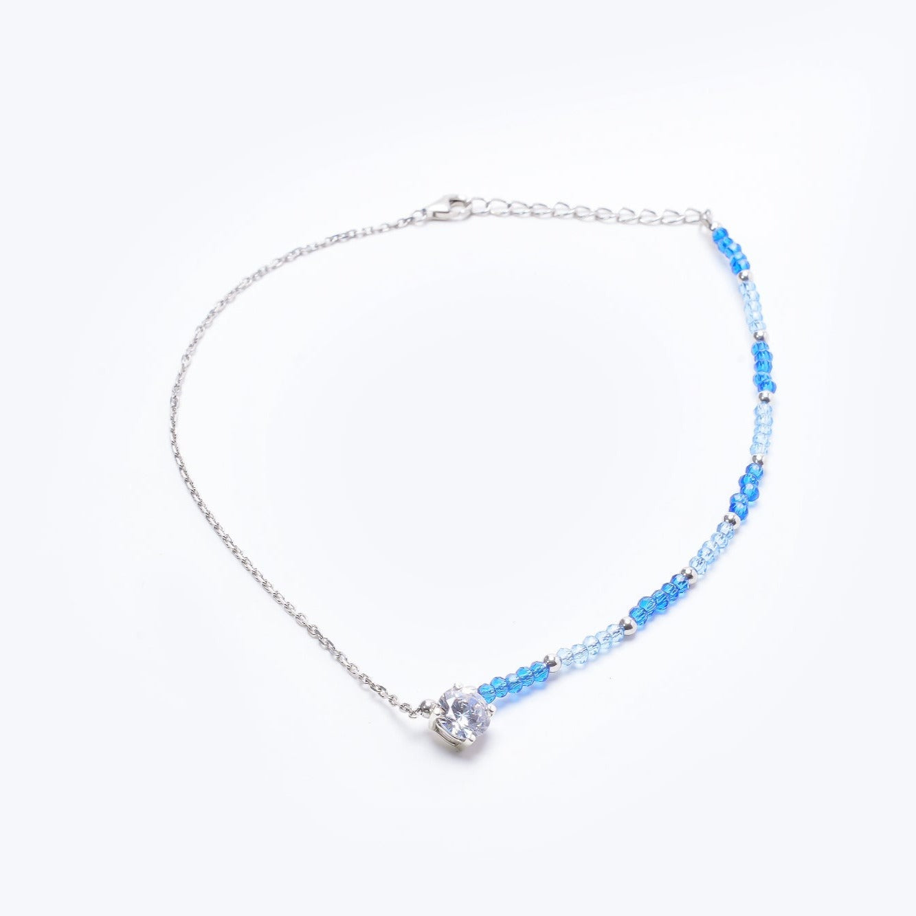 Pure Silver Blue Beads Solitaire Anklet - LIORA - 925 Silver Jewellery