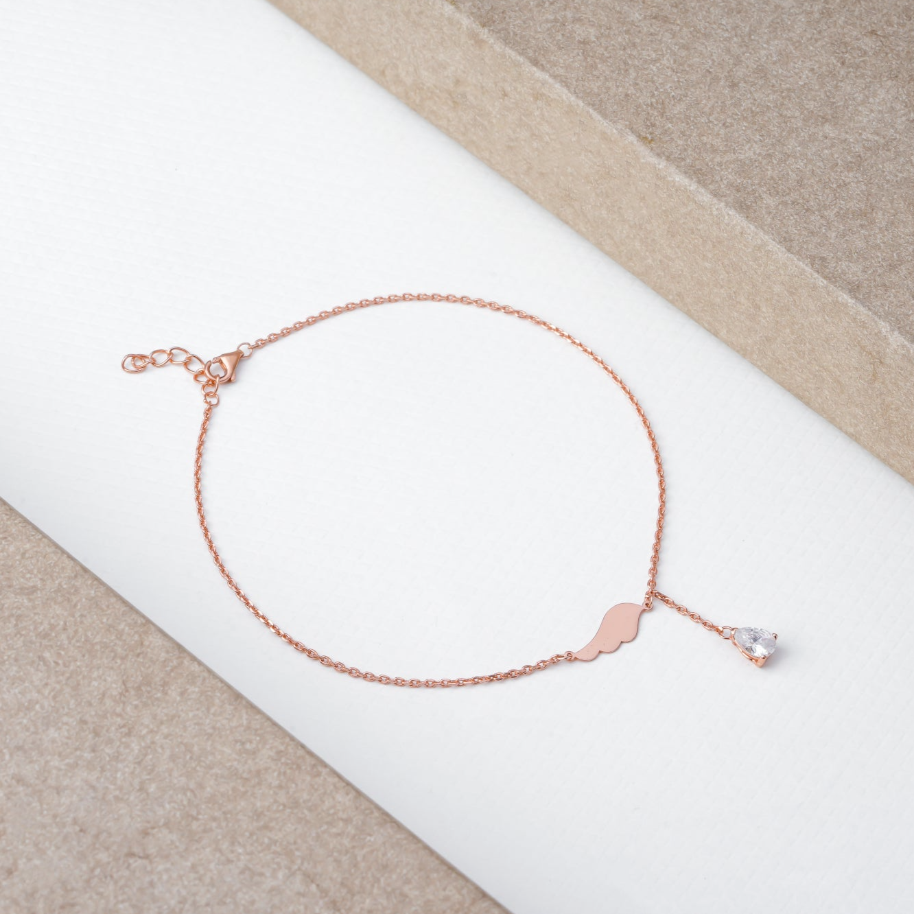 Sterling Silver Rose Gold Celestial Wing Anklet - LIORA - 925 Silver Jewellery