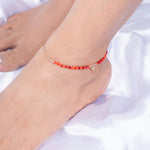 Pure Silver Charming Key Red Beads Anklet - LIORA - 925 Silver Jewellery