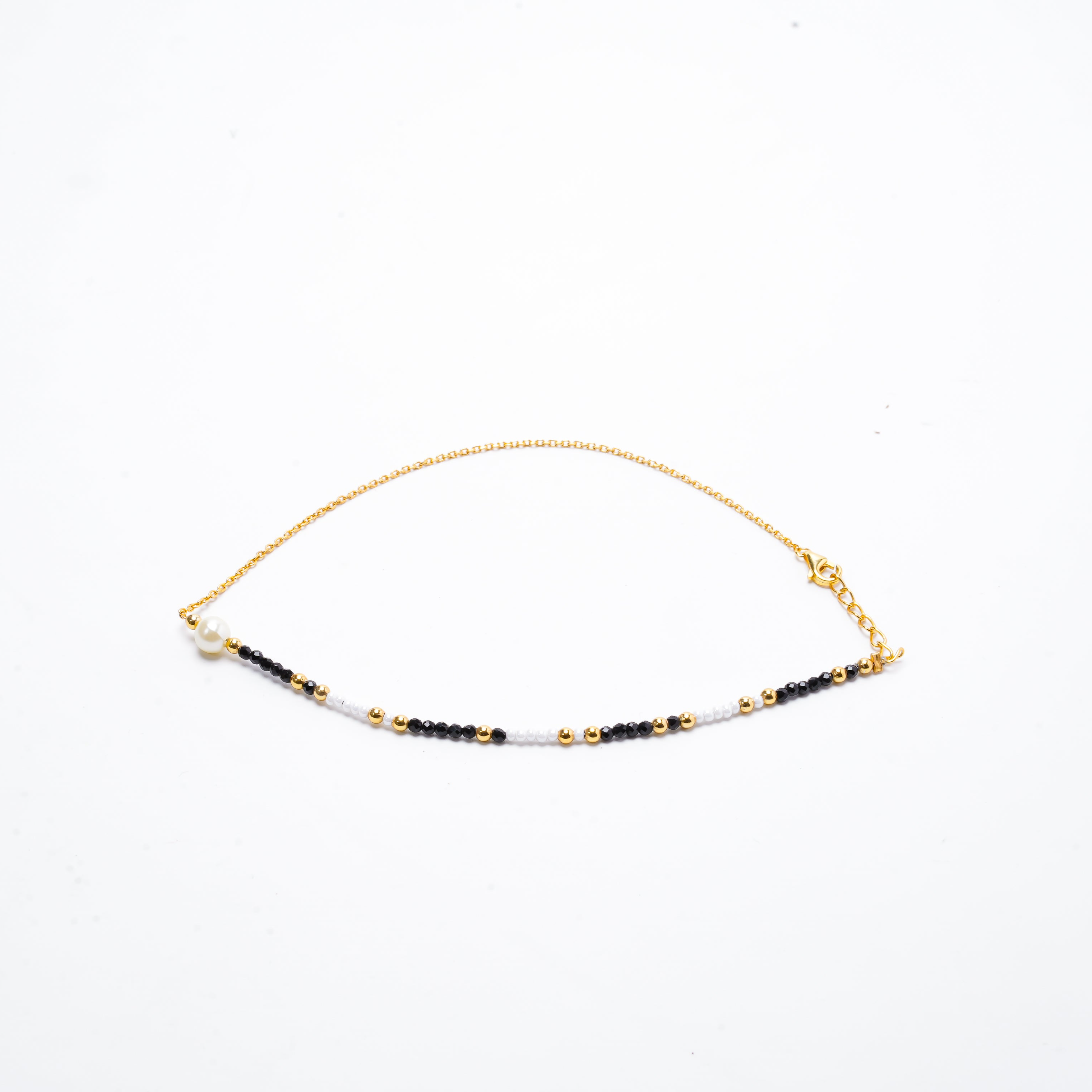 Sterling Silver Pearl & Beads Anklet In Golden Tone - LIORA - 925 Silver Jewellery